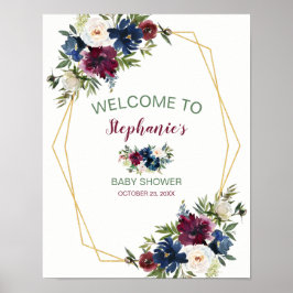 Bebisdusch för Ram Burgundy Navy Flowers Geometric Poster