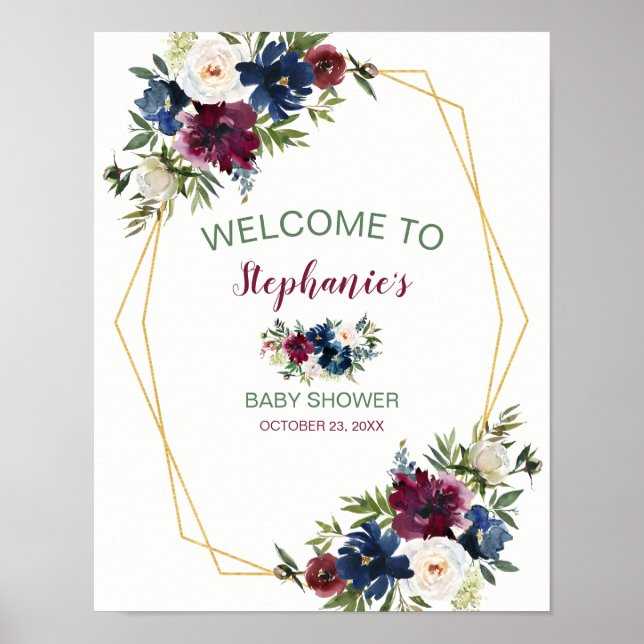 Bebisdusch för Ram Burgundy Navy Flowers Geometric Poster (Framsidan)