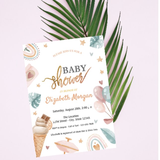 Bebisdusch för regnbåge i vattenfärg Ballonger Reg Inbjudningar (Skapare uppladdad)