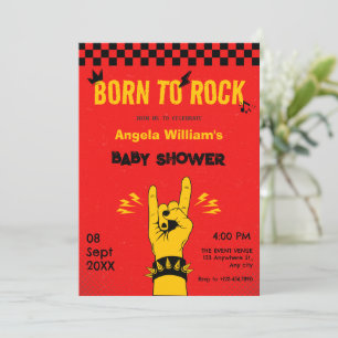 Bebisdusch för Retro-rock musik med röd gult Inbjudningar