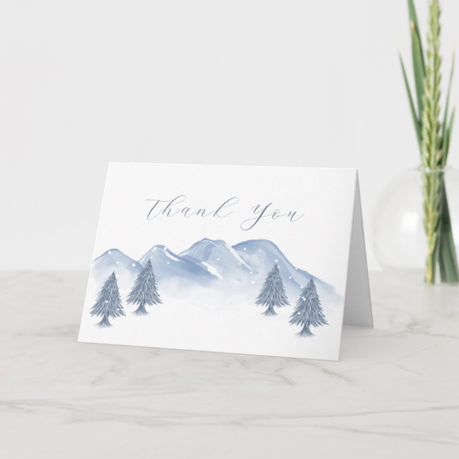 Bebisdusch för Snö Winter Mountain Baby Shower Tack Kort (Framsida)