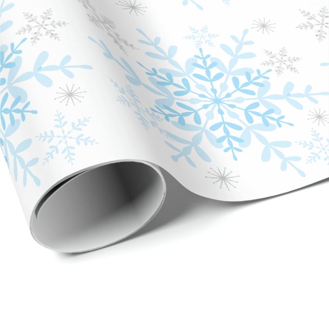 Bebisdusch för snöflingor Blue Silver Winter Baby  Presentpapper (Rullad Hörn)
