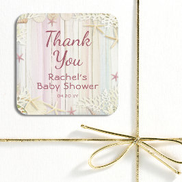 Bebisdusch för tack Tropical Beach Seashell Baby S Fyrkantigt Klistermärke