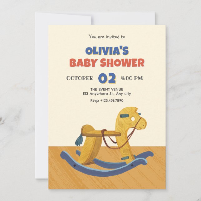 Bebisdusch för träRocking Horse Inbjudningar (Framsida)
