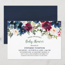 Bebisdusch för vattenfärg Burgundy Navy Flowers