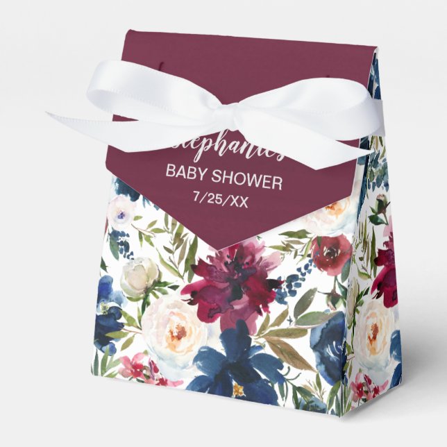 Bebisdusch för vattenfärg Burgundy Navy Flowers Presentaskar (Framsidan Sidan)