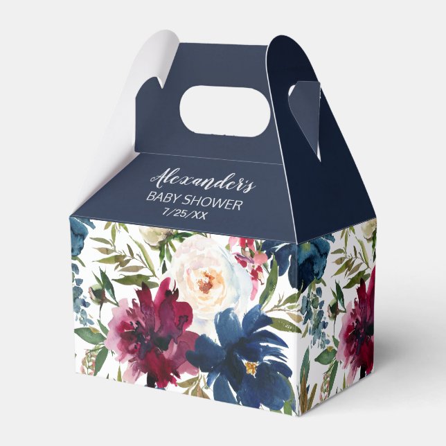 Bebisdusch för vattenfärg Burgundy Navy Flowers Presentaskar (Framsidan Sidan)