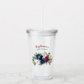 Bebisdusch för vattenfärg Burgundy Navy Flowers Take Away Mugg
