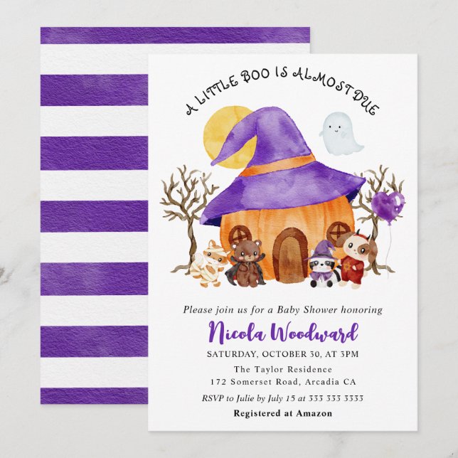 Bebisdusch för vattenfärg Bus eller godis Hallowee Inbjudningar (Fram/baksida)