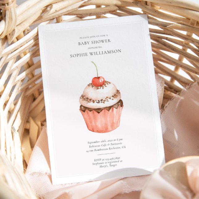 Bebisdusch för vattenfärg Cherry Cuptårta Inbjudningar (Skapare uppladdad)