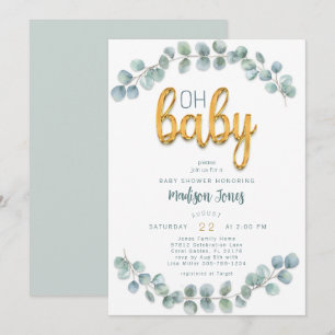 Bebisdusch för vattenfärg Eucalyptus Greenery Guld Inbjudningar