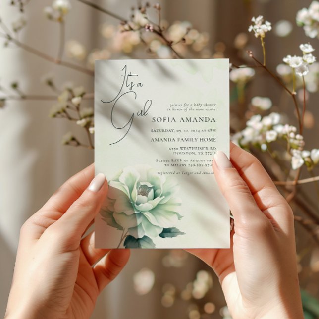 Bebisdusch för vattenfärg Grönt Ro Inbjudningar (Skapare uppladdad)