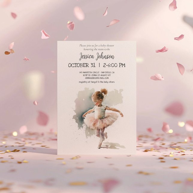 Bebisdusch för vattenfärg Little Ballerina Baby Sh Inbjudningar (Skapare uppladdad)