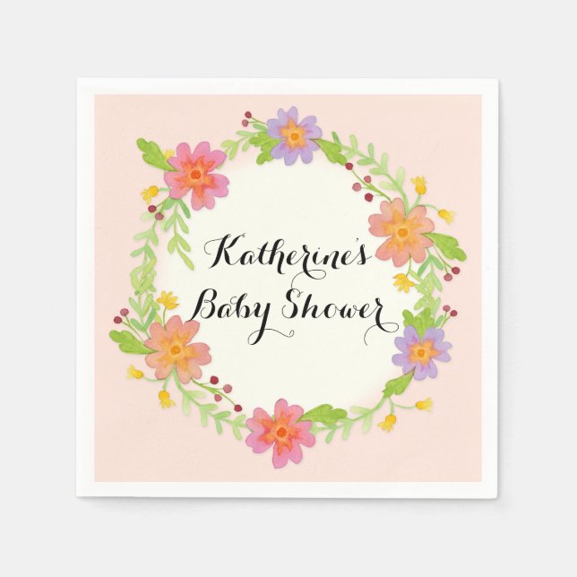 Bebisdusch för vattenfärg Modern Blommigt Party De Pappersservett (Framsidan)