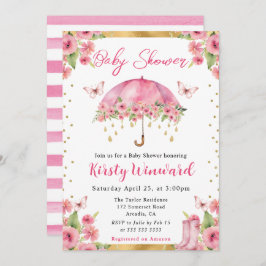 Bebisdusch för vattenfärg Rosa Guld Vår Paraplla B Inbjudningar