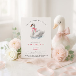 Bebisdusch för vattenfärg Svan Rosa Bow Baby Showe Inbjudningar