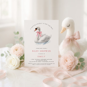 Bebisdusch för vattenfärg Svan Rosa Bow Baby Showe Inbjudningar