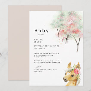Bebisdusch för vattenfärg Träd & Rosa Pony Baby Sh Inbjudningar