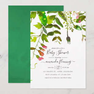 Bebisdusch för vattenfärg Vår Greenery Baby Shower Inbjudningar