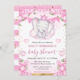 Bebisdusch för vattenfärgen Cute Elephant & Rosa r Inbjudningar