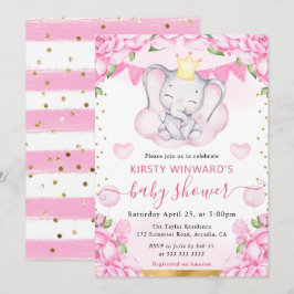 Bebisdusch för vattenfärgen Cute Elephant & Rosa r Inbjudningar