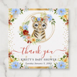 Bebisdusch för vattenfärgen Cute Jungle Tiger Blom Gåvor Etiketter