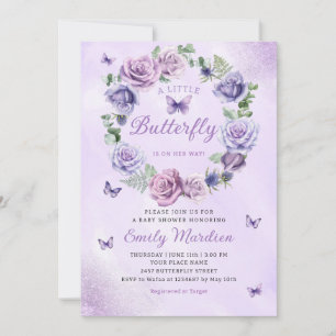 Bebisdusch för vattenfärgen Lila Butterfly Flicka Inbjudningar