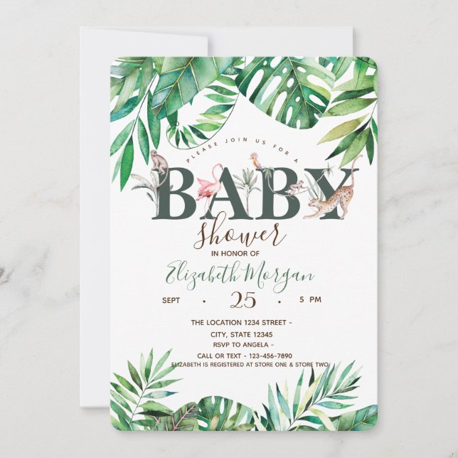 Bebisdusch för vattenfärgen Vilda djur Handflatan  Inbjudningar (Framsida)