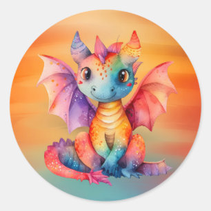 Bebisdusch för vattenfärgsregnbåge Dragon Dragon Runt Klistermärke