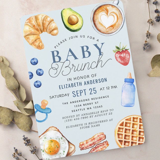 Bebisdusch för Watercolor Baby Brunch Boy Shower Inbjudningar (Skapare uppladdad)