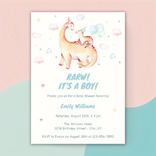 Bebisdusch för Watercolor Cute Boy Dinosaur Rawr Inbjudningar