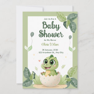 Bebisdusch för Watercolor Cute Dinosaur Greenery B Inbjudningar