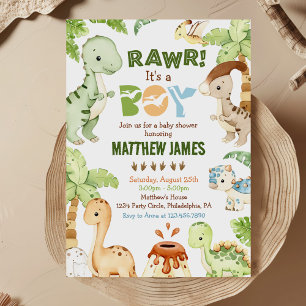 Bebisdusch för Watercolor Cute Dinosaur Greenery B Inbjudningar