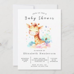 Bebisdusch för Watercolor Digital Giraffe Inbjudningar