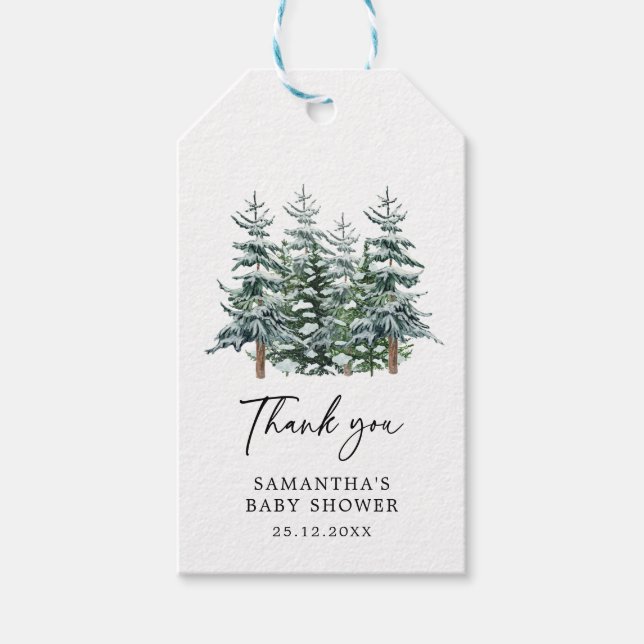 Bebisdusch för Watercolor Julgran Winter Baby Show Presentetikett (Framsidan)