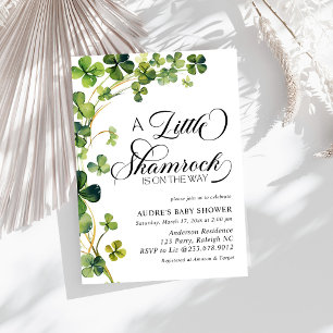 Bebisdusch för Watercolor Little Shamrock Script B Inbjudningar