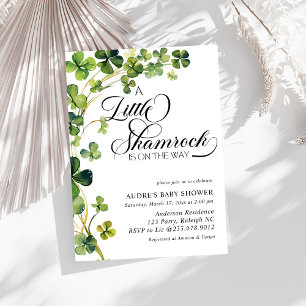 Bebisdusch för Watercolor Little Shamrock Script B Inbjudningar