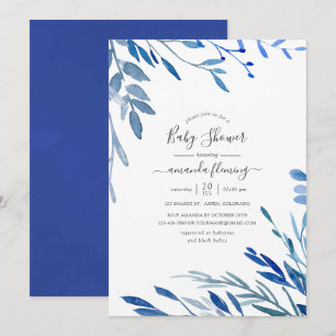 Bebisdusch för Watercolor Navy Indigo Löv Inbjudningar