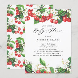 Bebisdusch för Watercolor Red Cherries Garland Bab Inbjudningar