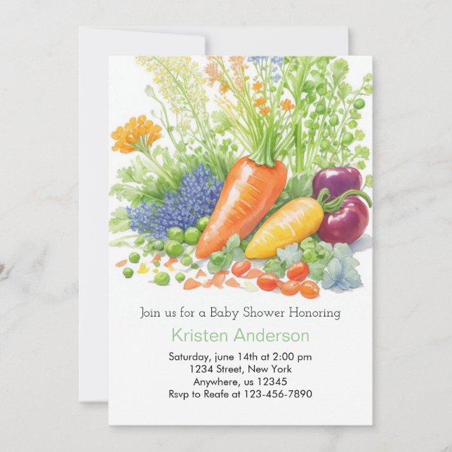 Bebisdusch för Watercolor Veggie Harvest Inbjudningar (Framsida)