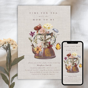 Bebisdusch för Watercolor Wildblomme Tea Party Inbjudningar