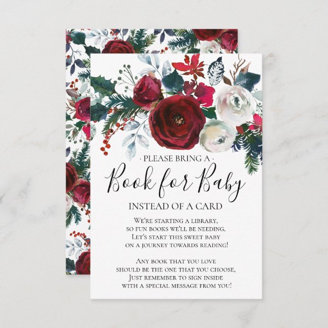 Bebisdusch för Winter Bloom Blommigt Bok för Baby Inbjudningar (Fram/baksida)