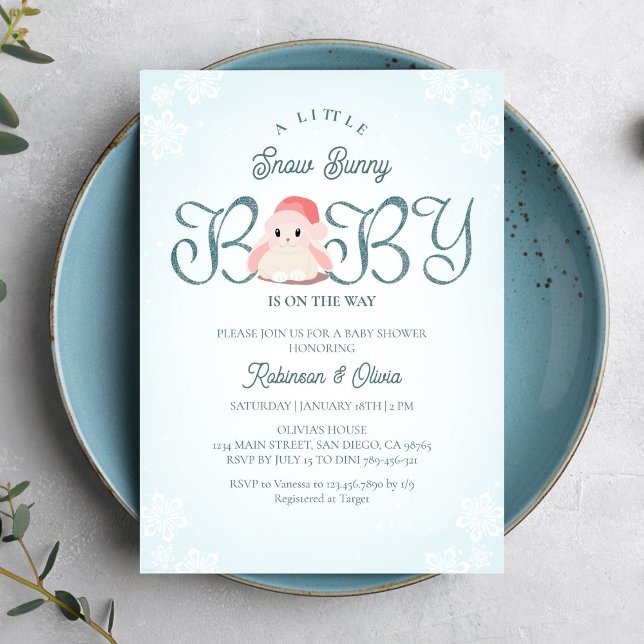 Bebisdusch för Winter Snö Bunny Baby Shower Inbjudningar (Skapare uppladdad)
