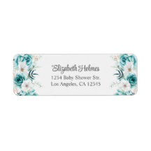 Bebisduschen Adress i Teal and Off-White Wildblomm