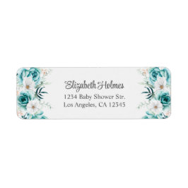 Bebisduschen Adress i Teal and Off-White Wildblomm Returadress Etikett