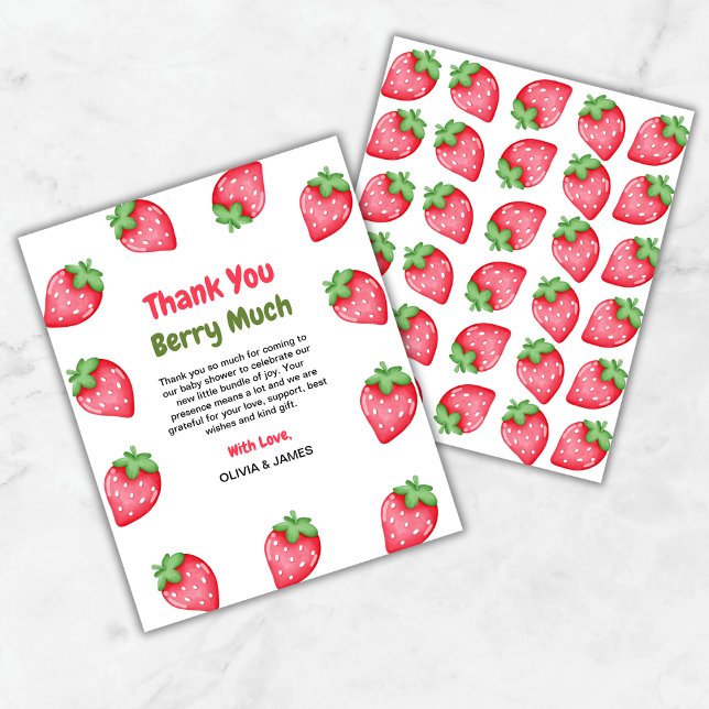 Bebisduschen Berry Sweet Strawberry Baby Shower -  (Berry Sweet Strawberry Baby Shower Thank You Card )
