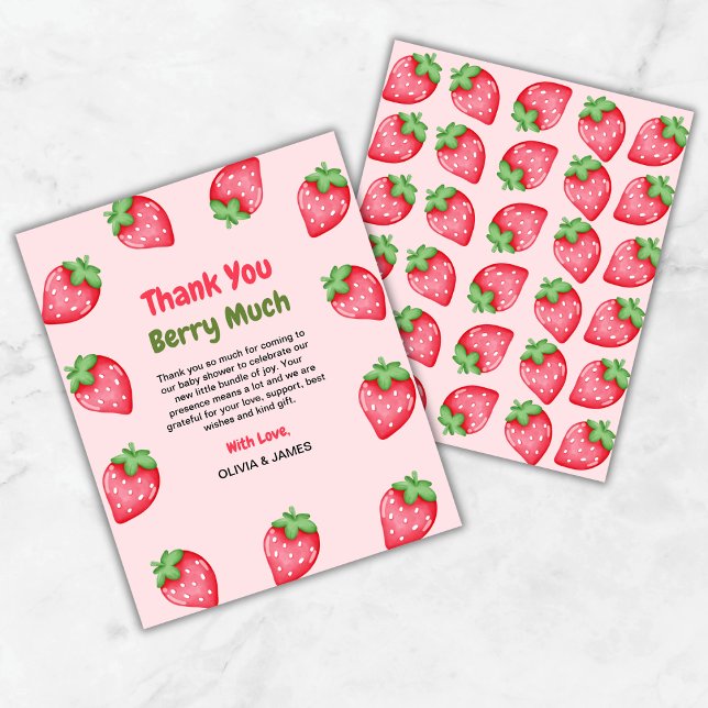 Bebisduschen Berry Sweet Strawberry Baby Shower -  (Berry Sweet Strawberry Baby Shower Thank You Card )