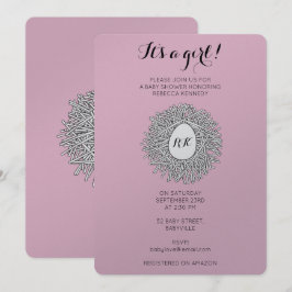Bebisduschen Flicka i Cute Nest Monogram Inbjudningar