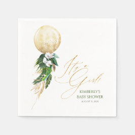 Bebisduschen guld Balloon Tropical Greenery Garlan Pappersservett