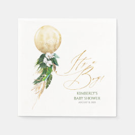 Bebisduschen guld Balloon Tropical Greenery Garlan Pappersservett